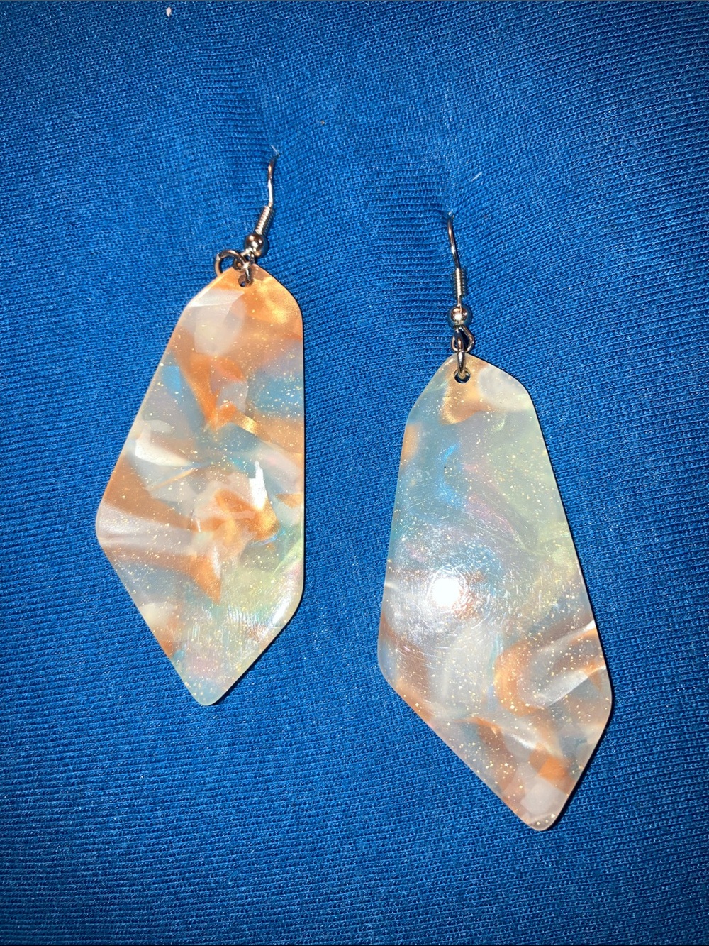 Iridescent Blue and Peach Resin Drop Earrings - Women Jewelry